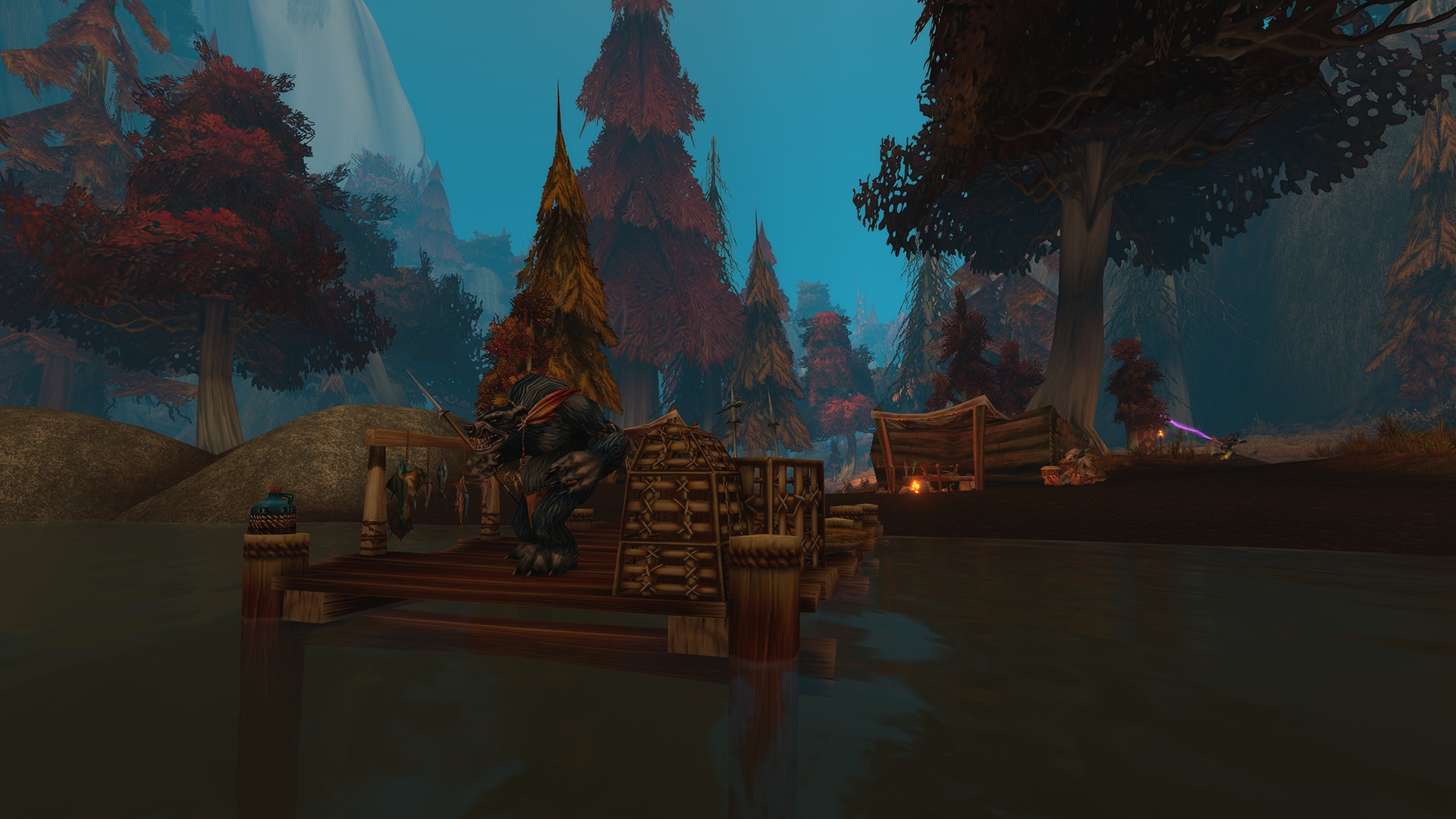 Official in-game screenshot of the coastal settlement on Alcaz Island