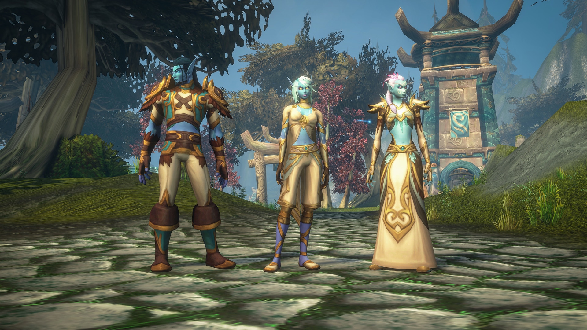 Three official Skyborne character models shown full length in World of Warcraft Forever